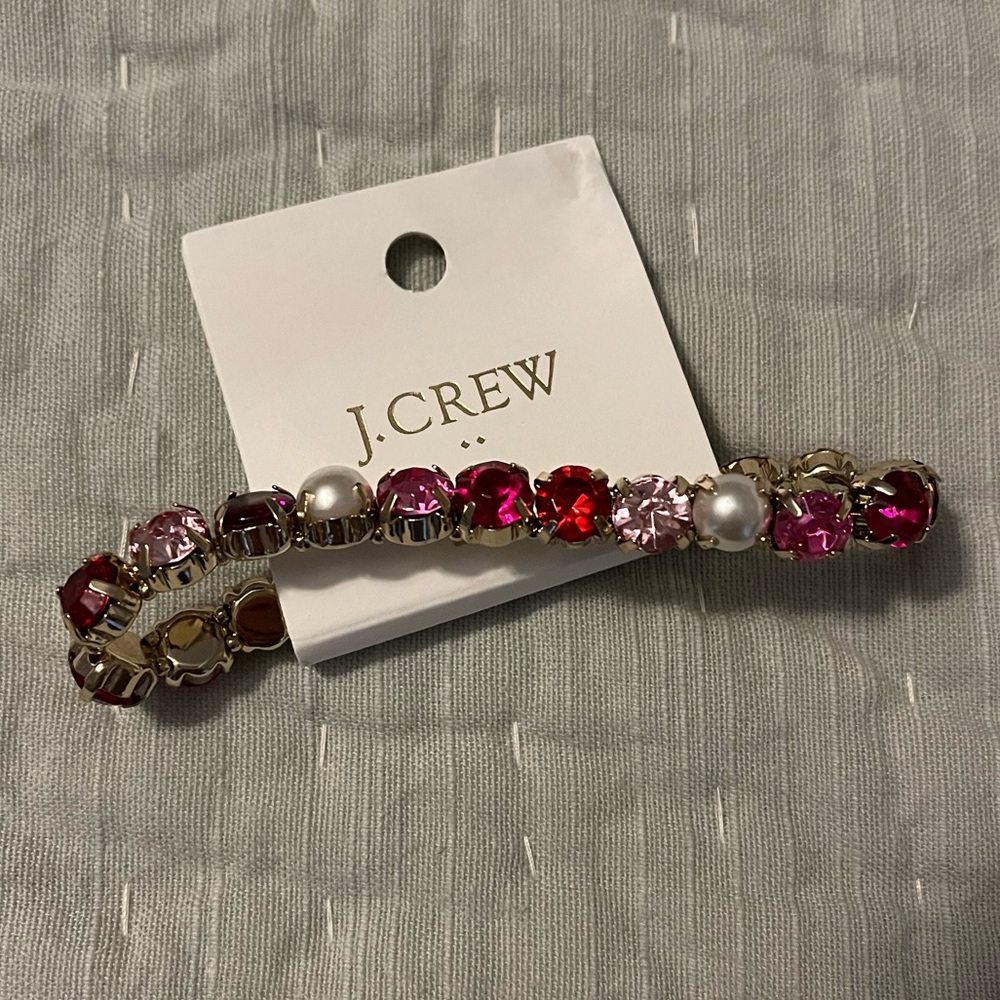 J. Crew Pink Crystal and Pearl Stretch Bracelet